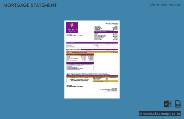 Nigeria Polaris Bank Hypothekenabrechnung Word- und PDF-Beispielvorschau